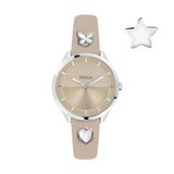 FURLA PIN ANALOG QUARTZ SILVER STAINLESS STEEL R4251102540 BEIGE LEATHER STRAP WOMEN'S WATCH