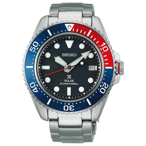 SEIKO PROSPEX SNE591P1 SOLAR BLACK DIAL PEPSI BEZEL MEN'S DIVER WATCH