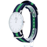 DANIEL WELLINGTON WARWICK SILVER STAINLESS STEEL DW00100019 STRIPED NATO STRAP MEN'S WATCH