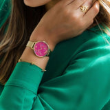 SARA MILLER CHELSEA PINK DIAL GOLD MESH STRAP WOMEN'S WATCH SA4010