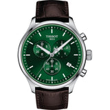 TISSOT T-SPORT XL STAINLESS STEEL CHRONOGRAPH GREEN DIAL BROWN LEATHER MEN'S WATCH T1166171609100