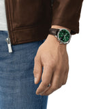 TISSOT T-SPORT XL STAINLESS STEEL CHRONOGRAPH GREEN DIAL BROWN LEATHER MEN'S WATCH T1166171609100