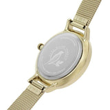 SARA MILLER BAMBOO GARDEN LADIES PALE GOLD STAINLESS STEEL MESH STRAP AVERY FOREST BIRD PALE GOLD DIAL WATCH SA4072