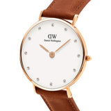 DANIEL WELLINGTON CLASSY ST MAWES ROSE GOLD STAINLESS STEEL DW00100075 BROWN LEATHER STRAP WOMEN'S WATCH