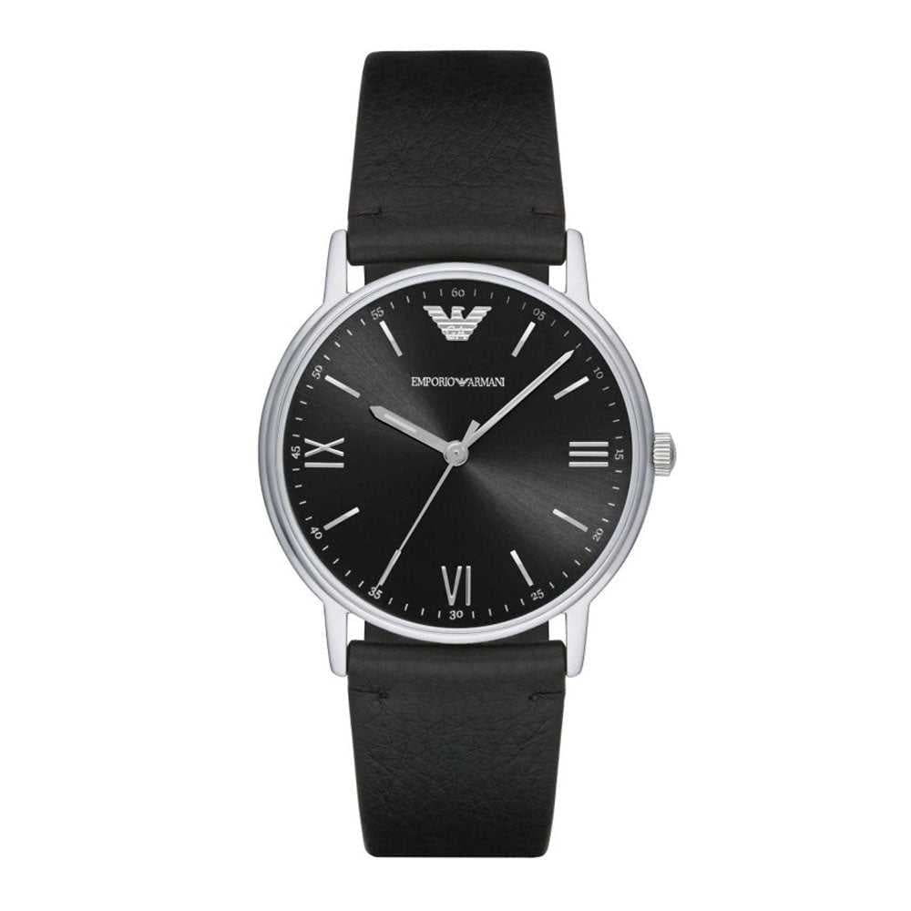 EMPORIO ARMANI AR11013 BLACK LEATHER STRAP MEN’S WATCH - H2 Hub Watches