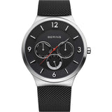 BERING 33441-102 CHRONOGRAPH BRUSHED SILVER BLACK  MESH BRACELET MEN'S WATCH